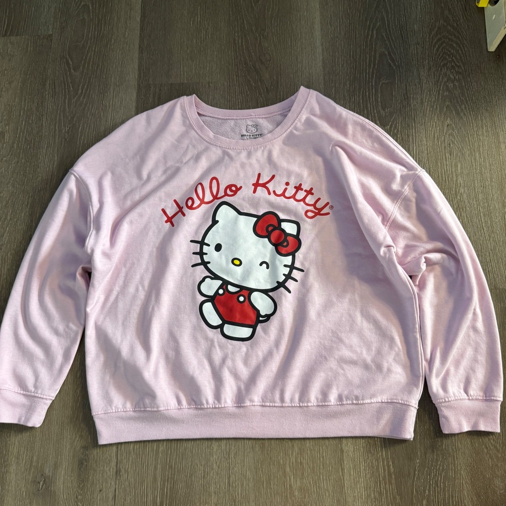 Sanrio Hello Kitty Sweatshirt Women XL Pink Winking Graphic Pullover SIL-34452
